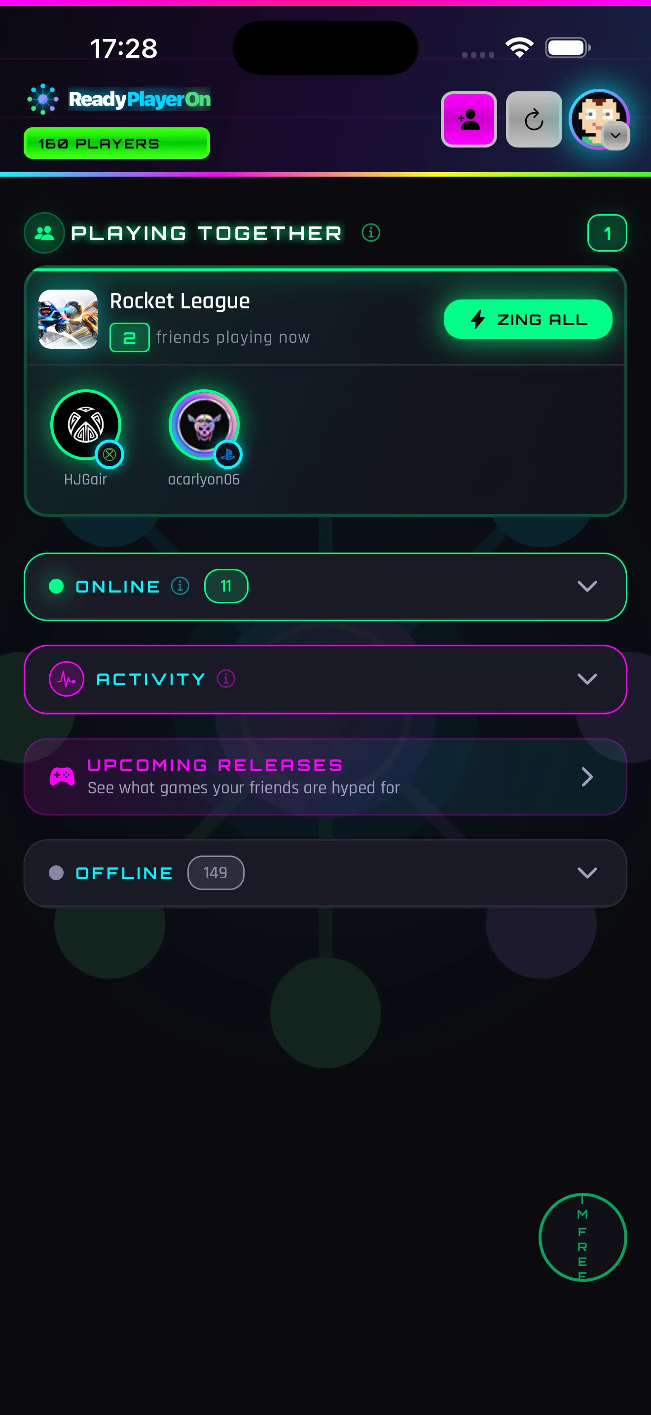 ReadyPlayerOn home screen