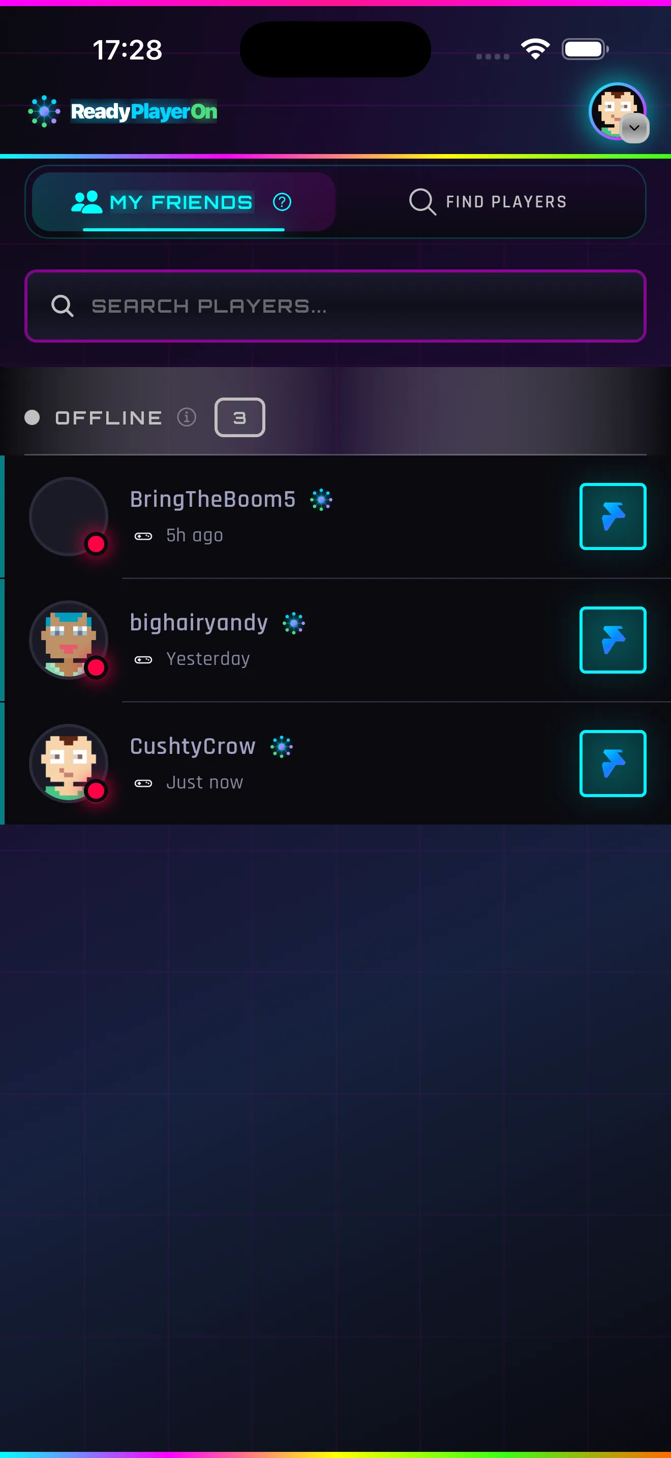 Find friends screen