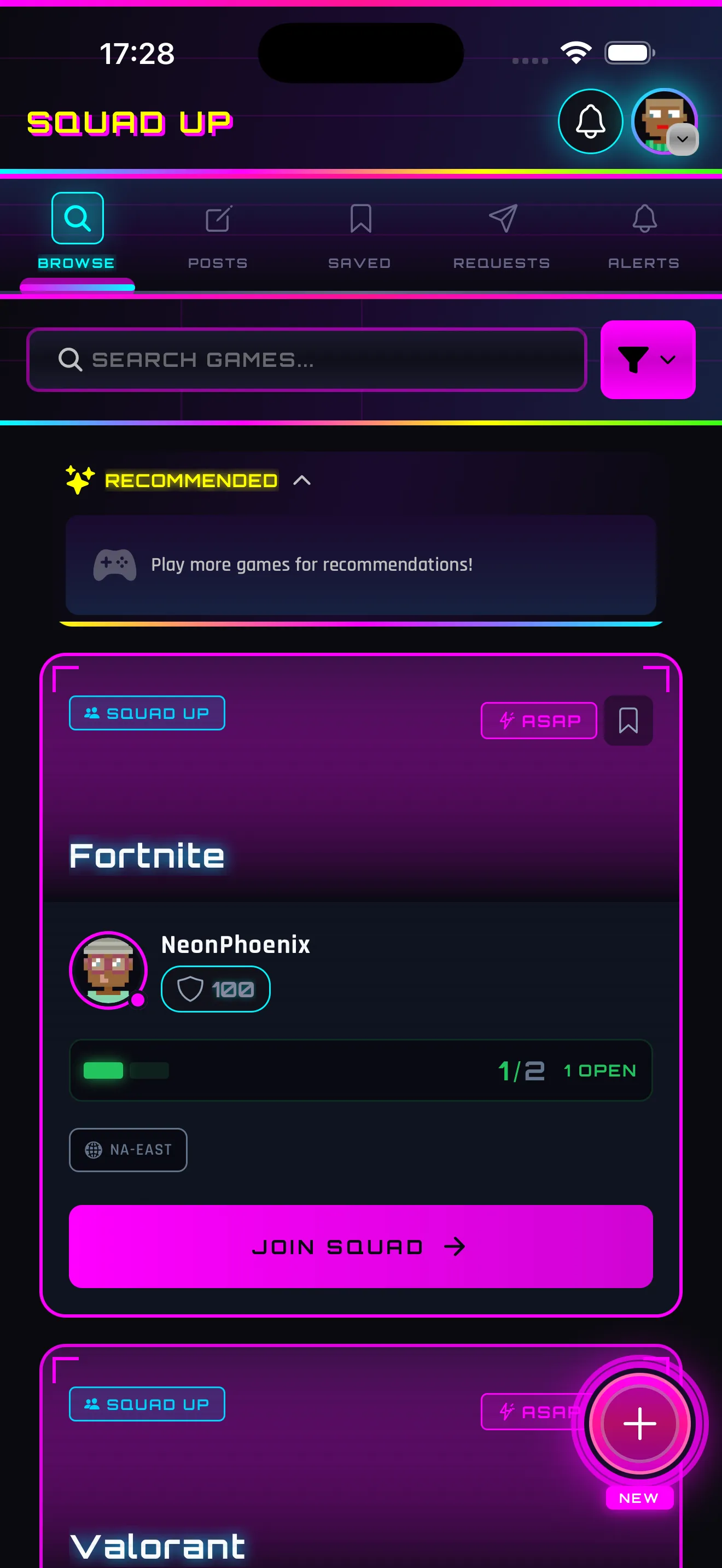 Squad Up screen