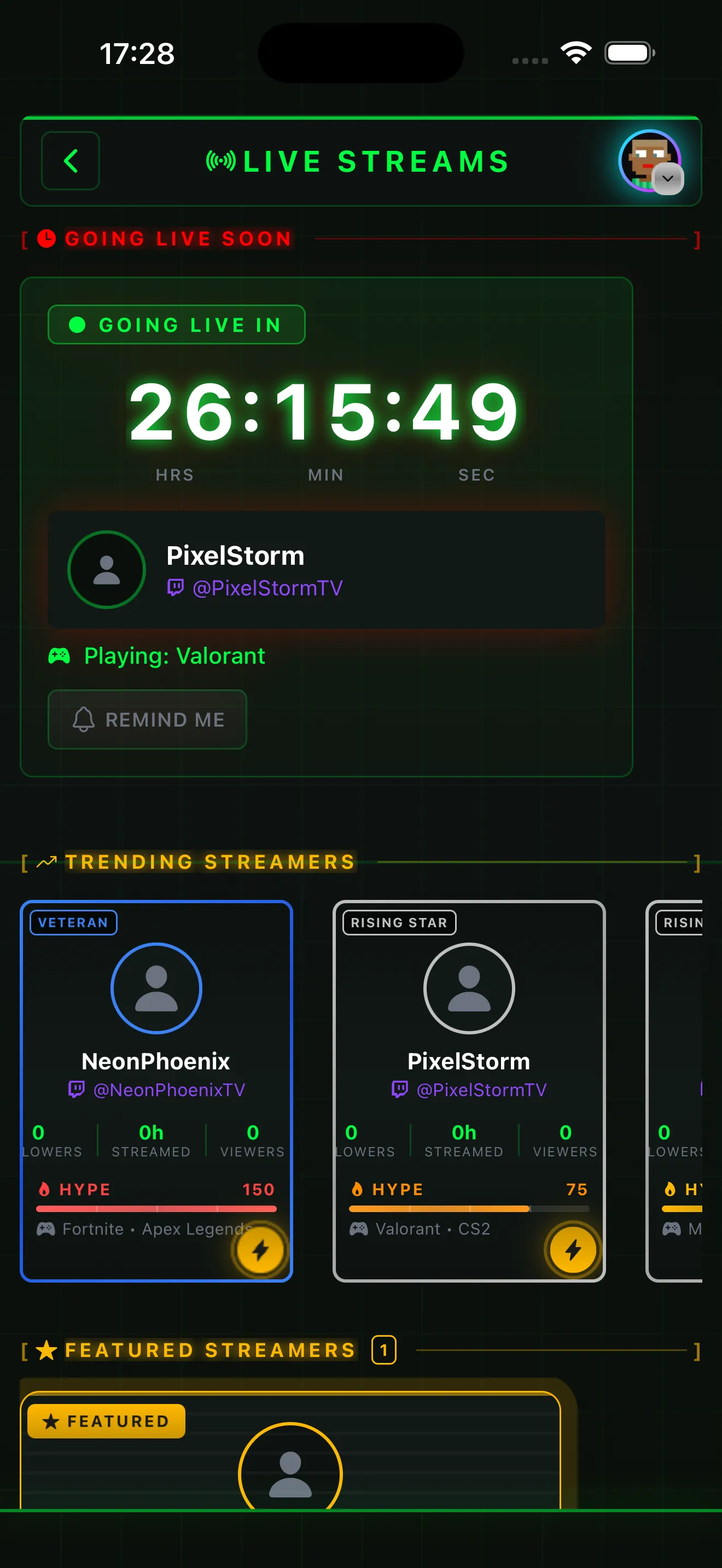 Streaming integration screen