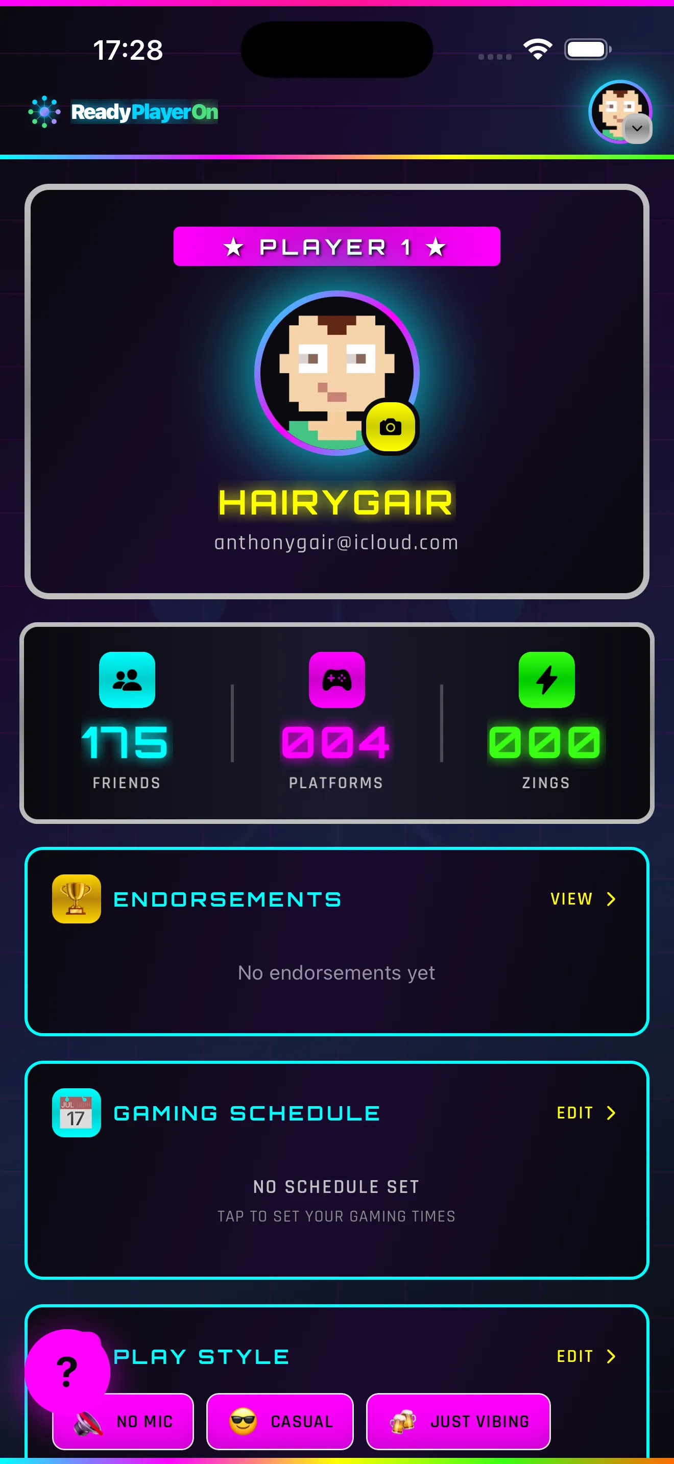 Player profile screen