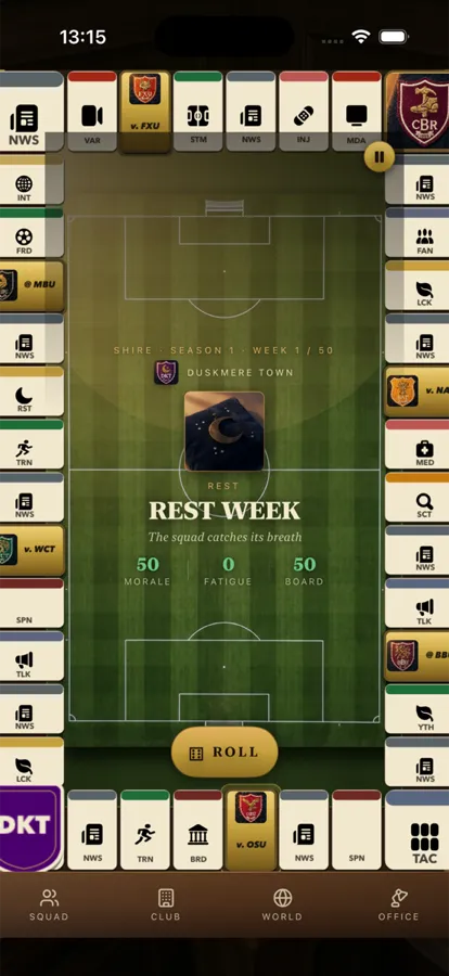 Touchline Empire season board - tile-based season journey